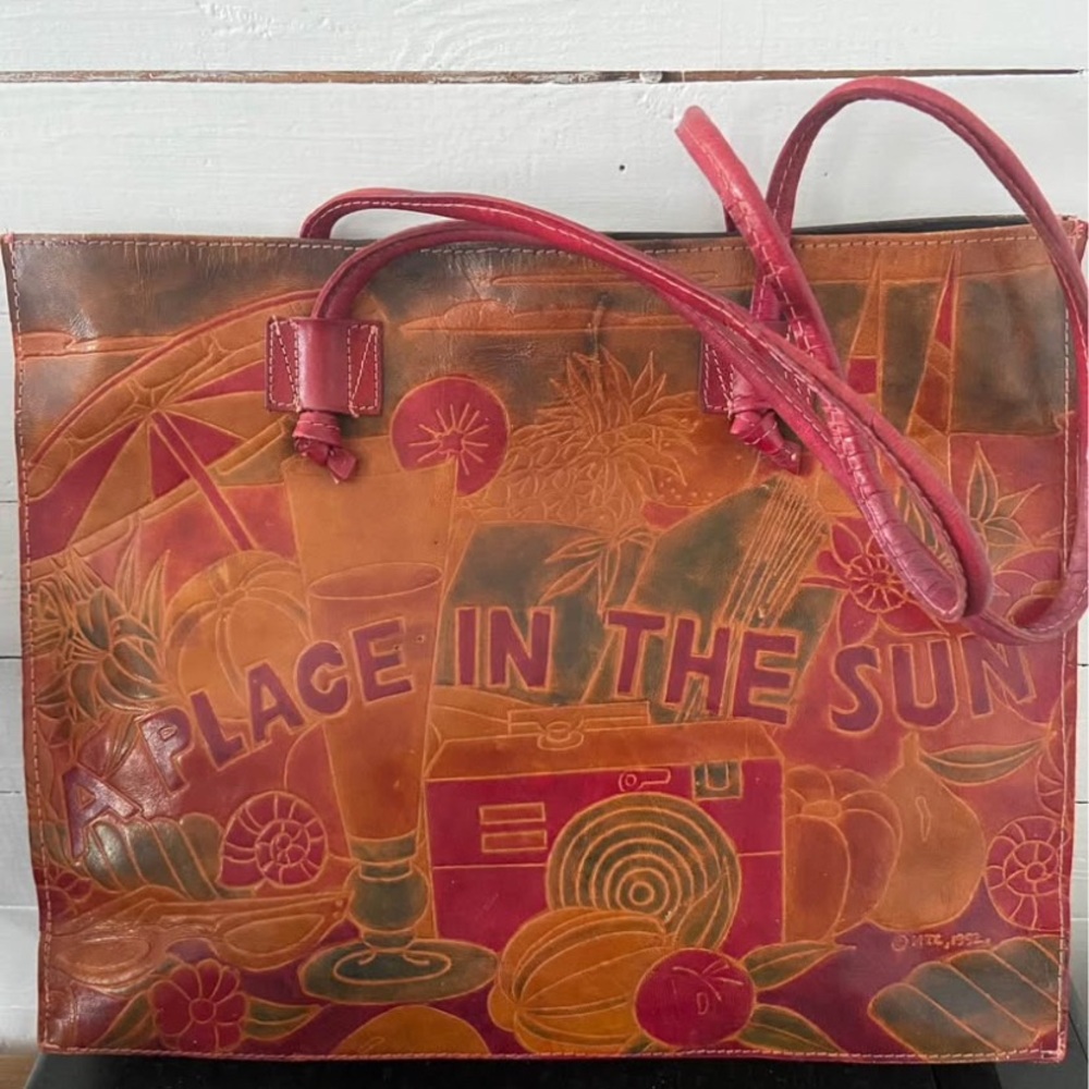 A Place in the Sun Synthetic Leather Tote Bag - Red and Brown